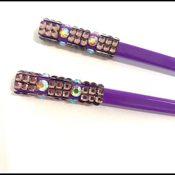 Purple Updo Hair Sticks Picks With Accents Set of 2 - Picture 2 of 2
